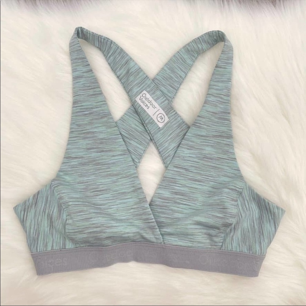 OUTDOOR VOICES Cross Back Triangle Sports Bra Bralette Mint and Gray - Sz Medium
